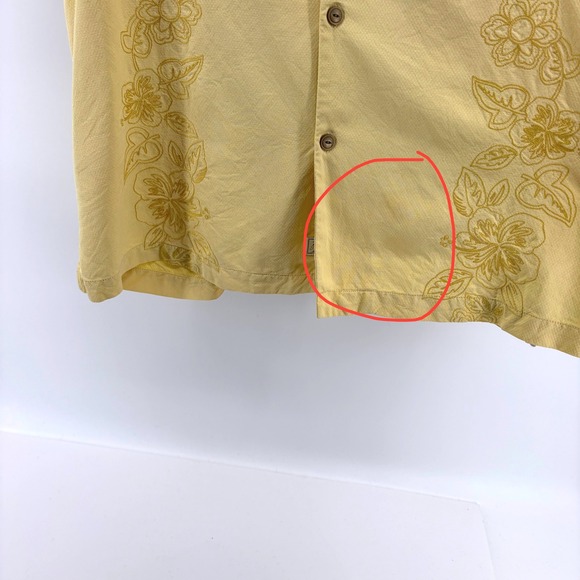 Tommy Bahama XL Tonal Floral Silk Blend Camp Shirt Yellow Short Sleeve- Flawed‎ - Picture 7 of 10
